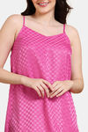 Zivame Checkered Sheen Woven Knee Length Nightdress - Pink Yarrow — thumbnail 5